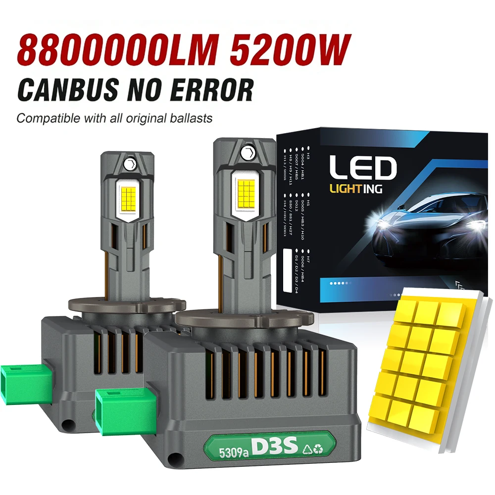 Фото Светодиодные фары D1S D3S Canbus 1:1, аналог HID D2S D4S D1R D2R D3R D4R, автомобильная лампа 8800000LM 5200W, Plug&Play, турбо-светодиодная лампа для автомобиля №1