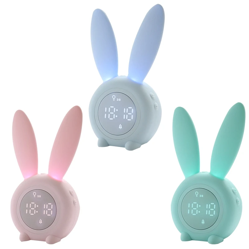 

Cute Rabbit Table Clock Digital Children Sleep Alarm Household Supplies Multifunction Snooze Timer Clock 3 Colors Choose