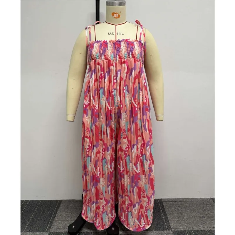 Rompers Wrapped Chest Sexy Suspender Jumpsuit Elegant Women Fashion Printed Wide Leg Trousers Loose African Jumpsuit 2023 Summer