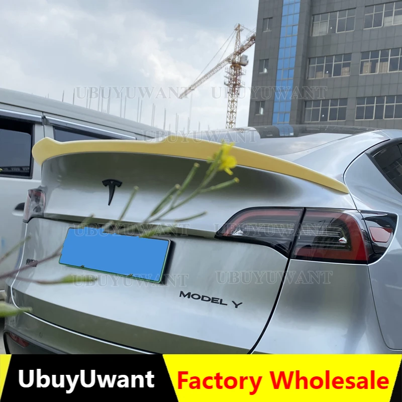

Для Tesla Model Y 2021 + Автомобильный задний спойлер для багажника задний багажник губа из АБС-материала углеродное волокно вид тела комплект спой...