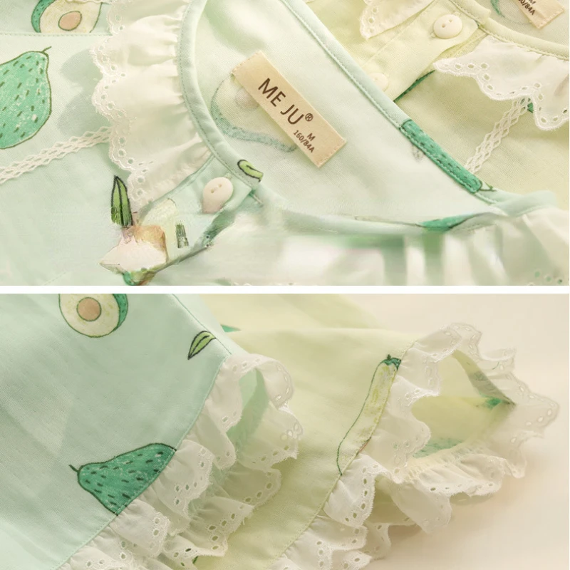 Women's Pajamas Summer Thin Fresh and Cute Short-sleeved Shorts Cotton Sleepwear Literary Style Loungewear Round Neck Home Suit