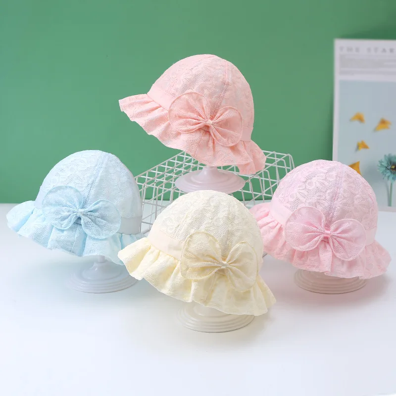

Cute Summer Girl Sun Hats Cap Cotton Sun-proof breathable candy-colored bow Bucket Hat for Newborn Baby Kid Hats Infant