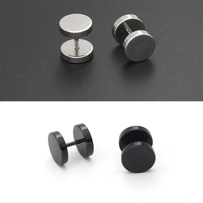 

2022 New Wholesale Fashion Black Steel Stainless Steel Earrings Women Men's Barbell Dumbbell Punk Gothic Stud Earring For men