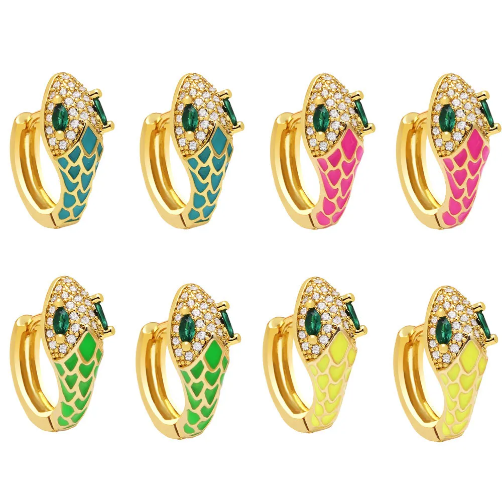 

Classic Vintage Snake Zircon Earrings for Women Charm Gold Color Luxury Drip Oil Round Orecchini Donna 2023 New Gift Jewelry