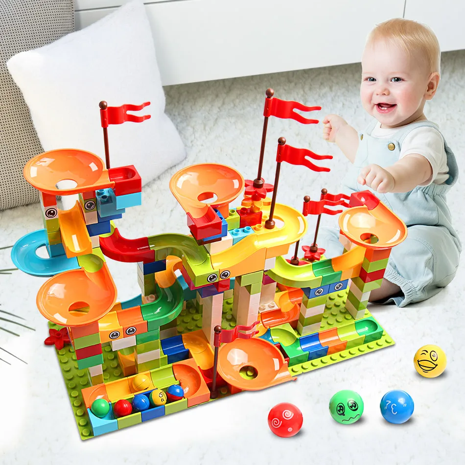 

77-308PCS Marble Race Run Big Block Compatible city Building Blocks Funnel Slide Blocks DIY Big Bricks Toys For Children gift