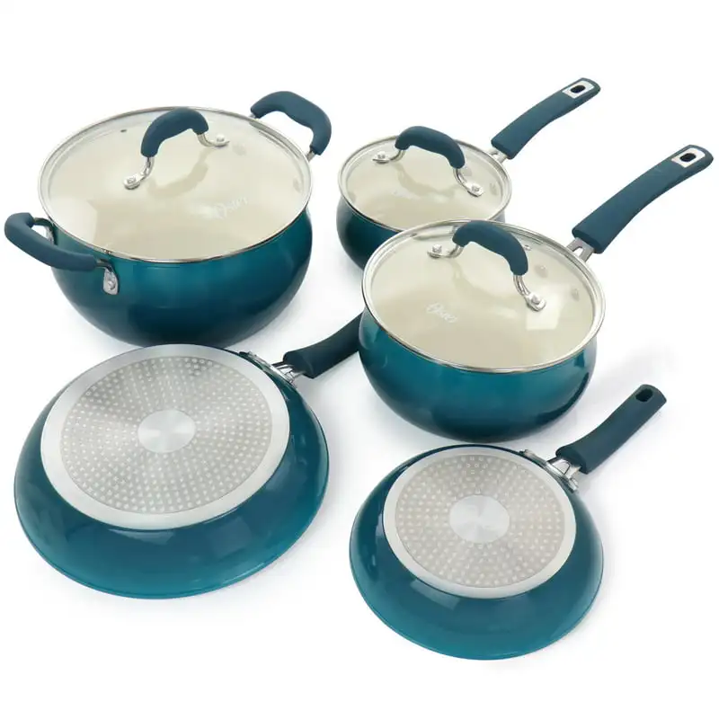

2023 New 8 Piece Nonstick Aluminum Cookware Set in Teal Cookware Set Cooking Pots and Pans Set Include Frying Pans