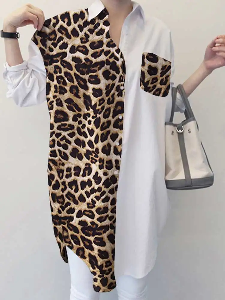 

Женская винтажная туника с леопардовым принтом, с длинным рукавом