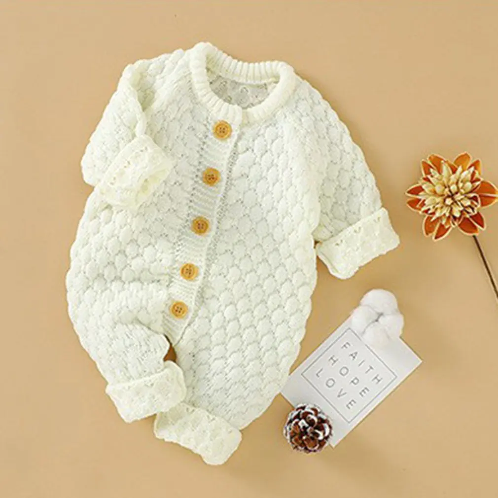 

Romper Child Knitted Long Sleeve Round Neck Single Breasted Romper Jumpsuit Knitted Outfits Clothes For Infant Toddler