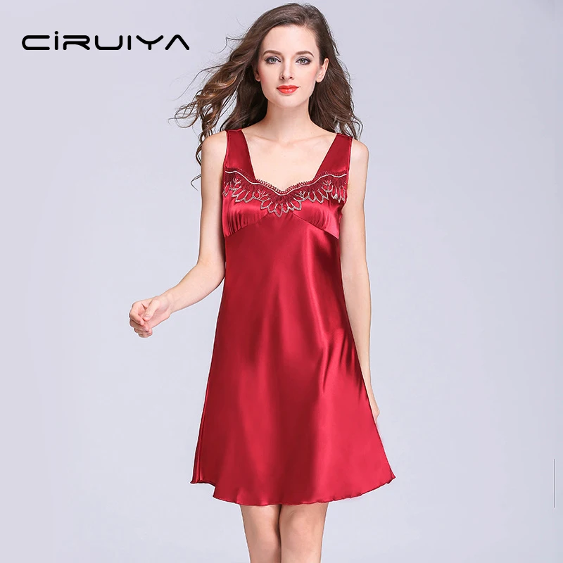 CIRUIYA Sexy Lace Nightwear Plus Size Silk Satin Nightgowns Spaghetti Strap Sleepwear Dress Women Nightie Summer Nightdress New