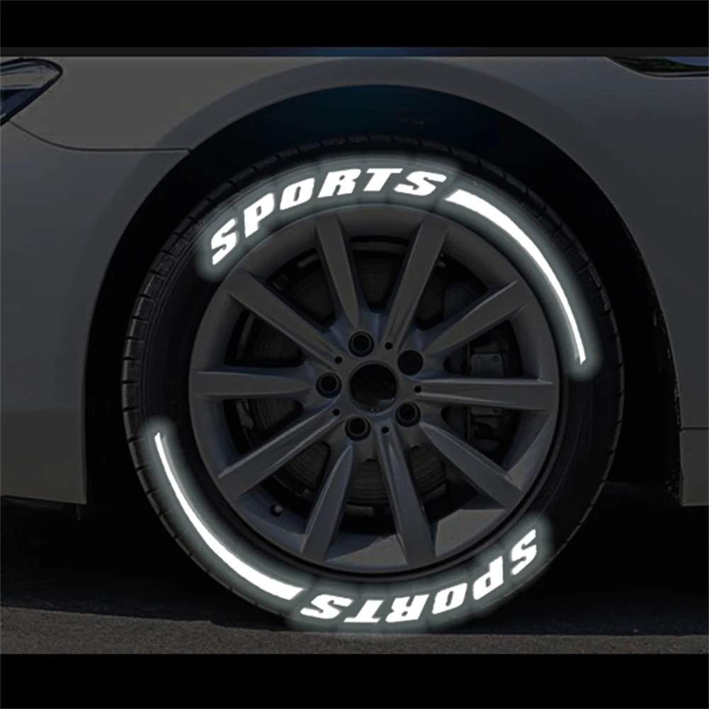 

8 Sets SPORTS Tire Lettering Sticker Reflective Letters 1.06'' 14''-22'' Glow Car Accessories High-quality Wheel Trim Stickers