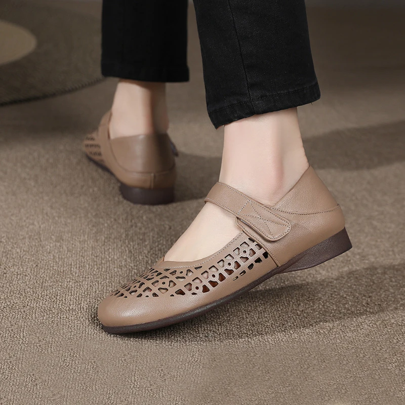 Сандалии женские из натуральной кожи босоножки на плоской подошве Нескользящие