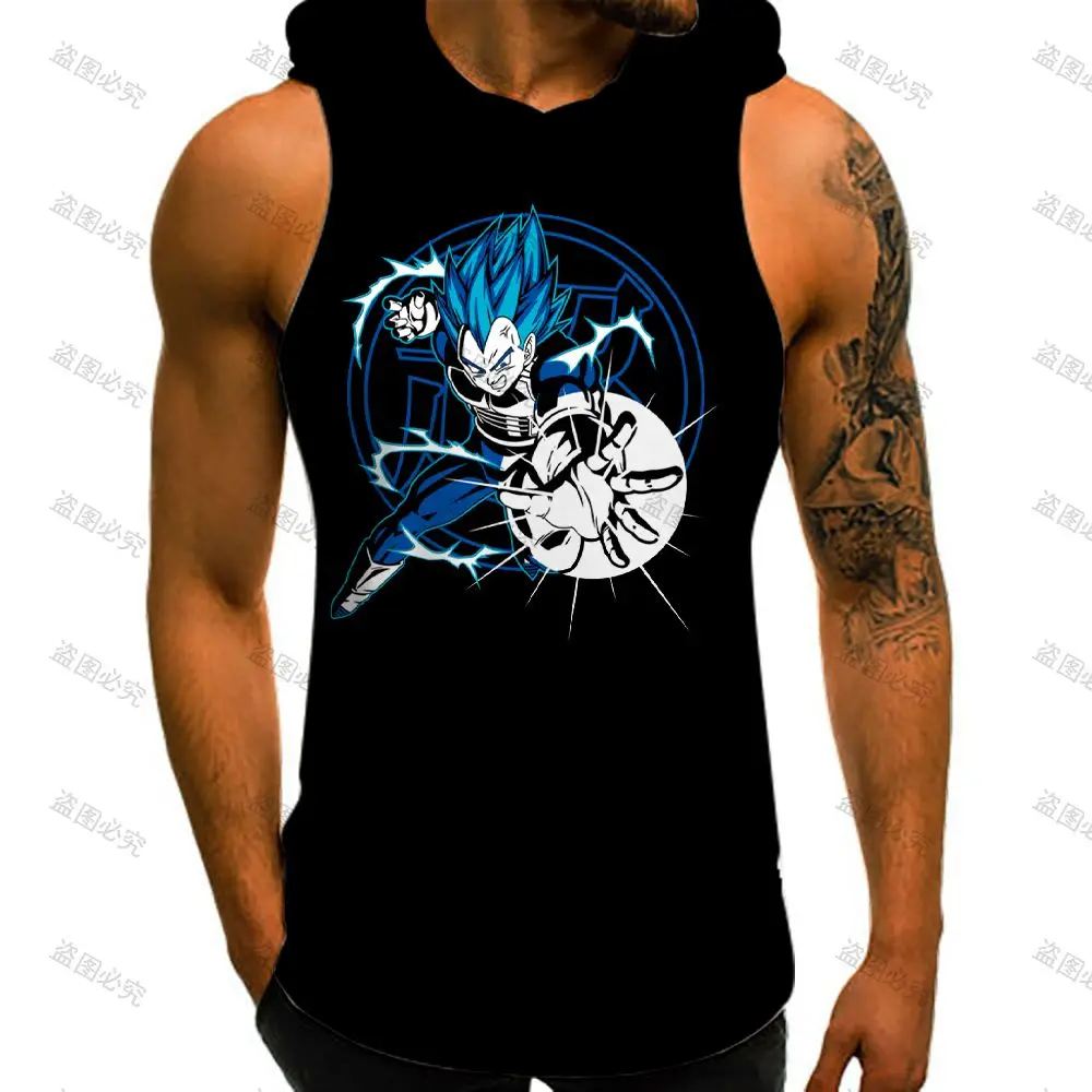 

Vest With Hood Summer Dragon Ball High Street Running Tank Top Men Trend Sleeveless Vests Bodybuilding Fashion Men's Clothes