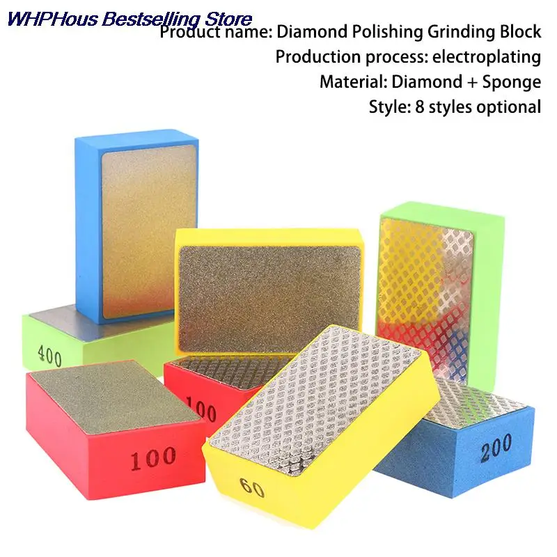 

Diamond Polishing Pad Hand Pads Block For Ceramic Tile Marble Glass Grinding Tool 90*55mm 60/100/200/400# Full frosted