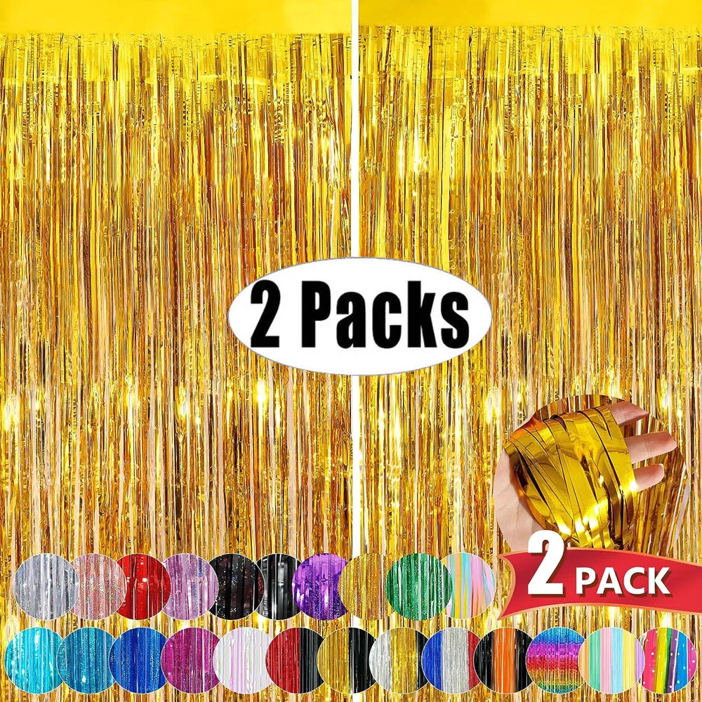 2X1M Золотой фон для вечеринки шторы из фольги черное золото металлическая фольга