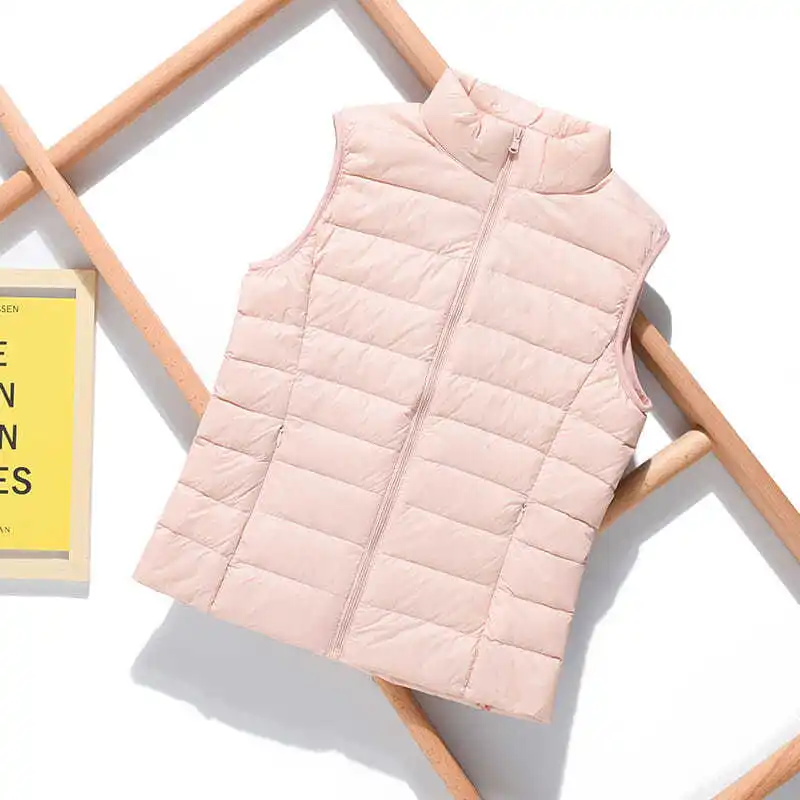 New New Lightweight Solid Color Women's Down Vest Short Vest Standing Collar Vest Lightweight 90% White Duck Down Coats Jacket