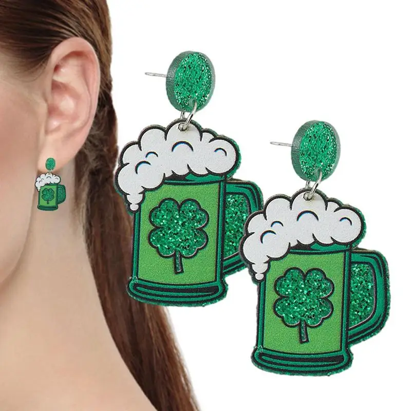 

Green Saint Patricks Day Shamrock Beer Hat Boots Earrings For Woman