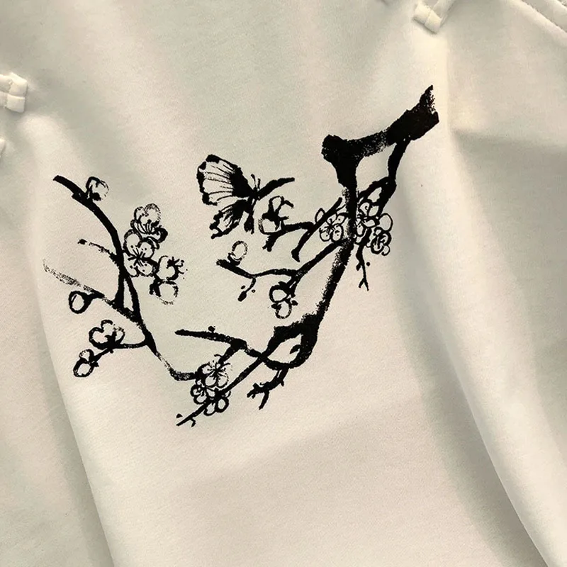 Кроп-топ женский в китайском стиле с цветочным принтом базовая свободная