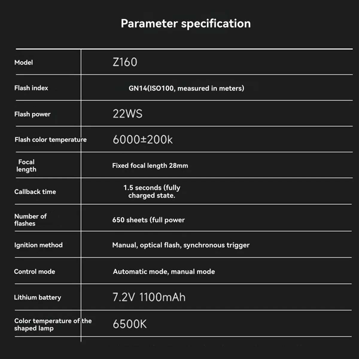 Фото (BOFF) Фотовспышка Z160 22Ws GN14 6000±200K CCT Speedlite с аккумулятором 7.2V/1100mAh для камер Canon/Nikon/Sony/Fuji/Olympus №5