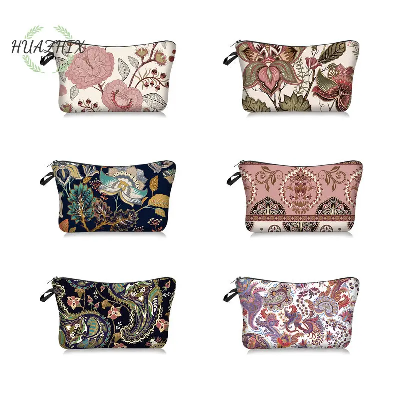 

Flower Leaf Pattern Cosmetic Bags Canvas Cases Make-up Bag Women Toiletry Lipsticks Storage Organizer Waterproof Small Purse