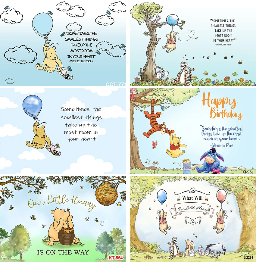 

Winnie The Pooh Backdrop for Baby Gender Reveal Blue Hotair Balloons Background for Baby Shower Pooh Bear Poster for Boy