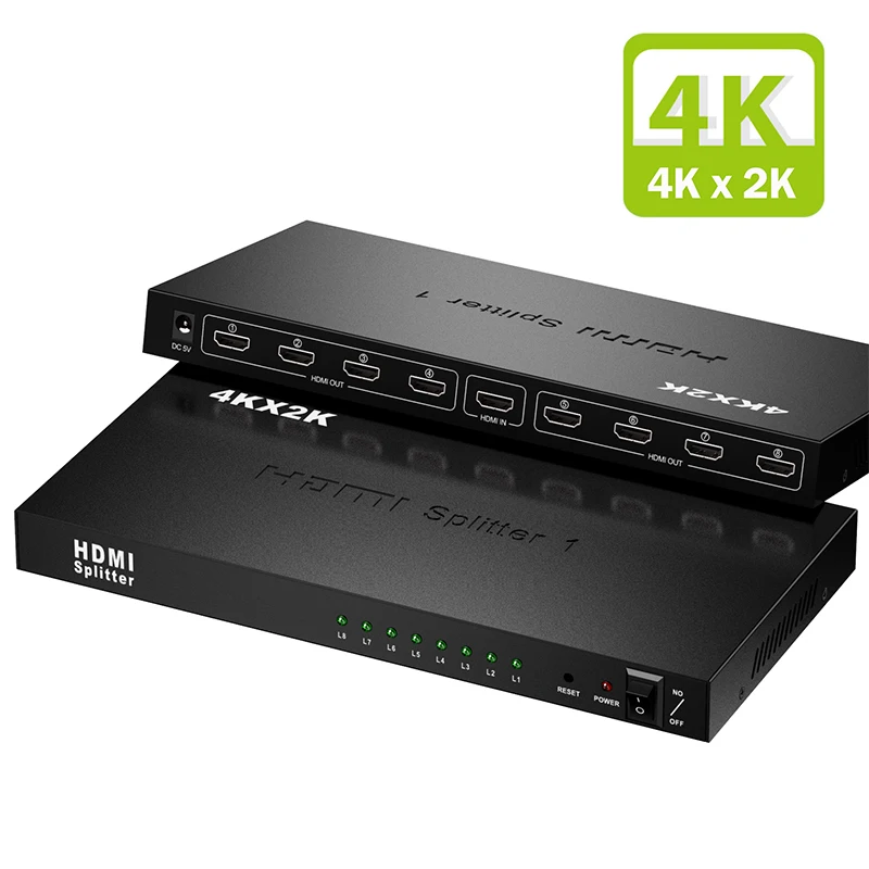 

HDMI сплиттер 1 в 8, 4K @ 30 Гц HDMI сплиттер 1x8 аудио видео дистрибьютор, поддерживает Full Ultra HD 3D, 4K, 1080P