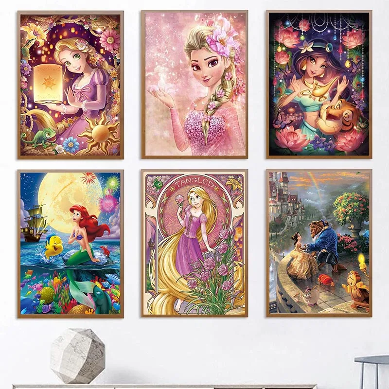 

Disney Cartoon Canvas Painting Princess Pictures Beauty and The Beast Posters and Home Decor Prints Kids Room Decor