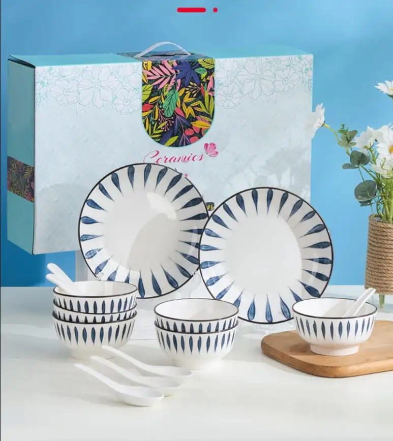 

16 PCS Porcelain Kitchen Dinnerware Set with 4 Plates（8"), 6 Bowls(4.5") and 6 spoons