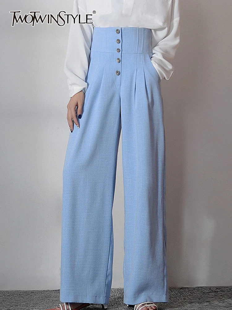 

Женские широкие брюки TWOTWINSTYLE, свободные однотонные брюки с высокой талией и пуговицами в стиле пэчворк, модная одежда