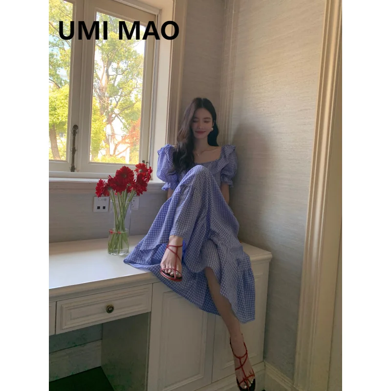 

UMI MAO Harajuku Fashion 2023 Summer Elegant Ruffle Dresses With Waist Fold Panel Long Dress For Women Femme Y2K