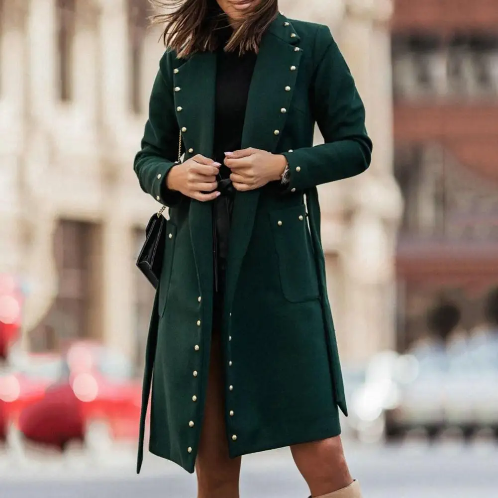 

Женское однотонное теплое пальто с заклепками и защитой от холода, Осень-зима