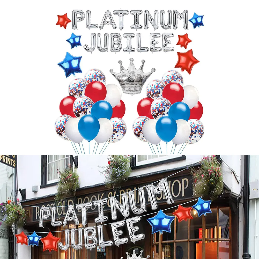 

44pc Union Jack Queen Jubilee Street Party Decorations Bunting Banners Plates Flag UK Street Red White Blue Balloons Party Decro
