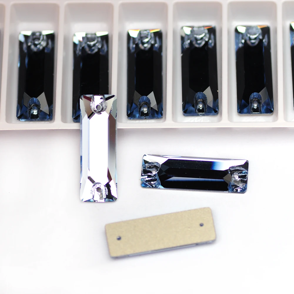 

Lt. Sapphire Shiny Baguette Glass Flatback Crystal Sew On Rhinestones Crafts Glitter Sewing 3D Accessories Design Decorations