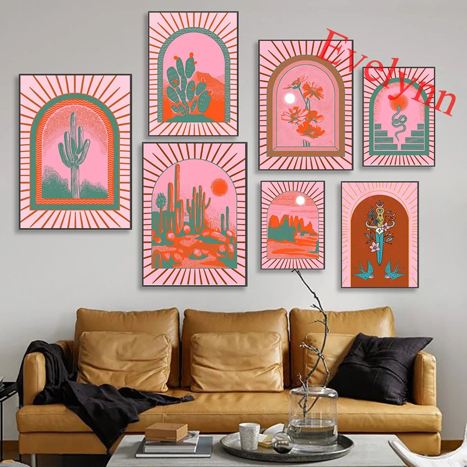 Розовая пустыня Юго-Западная змея кактус растение психоделический винтажный