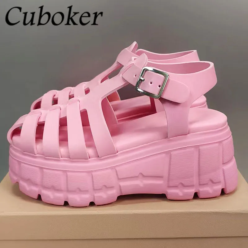 

2022 Summer New Platform Shoes Women Thick Sole Braid Buckle Strap Sandals High Quality Pink Casual Walking Gladiator Sandals