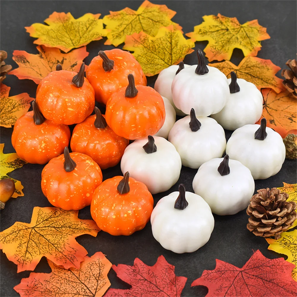 

12Pcs Autumn Harvest Artificial Pumpkins Mini Fake Simulation Foam Pumpkin Thanksgiving Realistic Fall Autumn Decorations Props