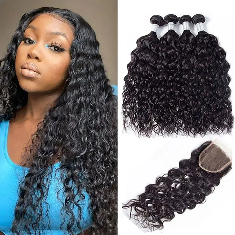 

Water Wave Bundles With Closure 13x4 Frontal With Bundles 5x5 Brazilian Remy Hair Weave Bundle With Closure Human Hair Extension
