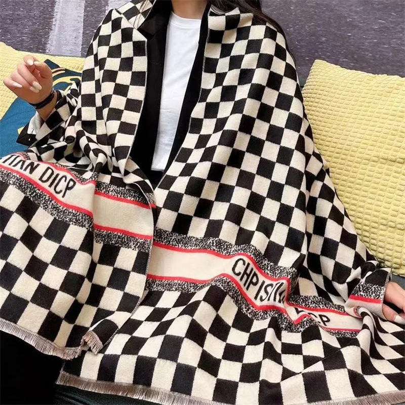 

Checkerboard All-match Scarf Women Autumn Winter Imitation Cashmere Scarf Thick Warm Plaid Print Shawl Shawl Long Pashmina