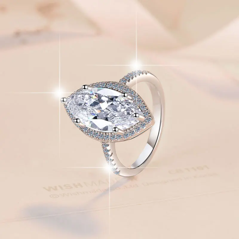 Фото Кольцо Marquise Exaggerated с муассанитом 5 карат, женское платина PT950 — блестящий бриллиантами, уникальная маркиза, изысканное платиновое ремесло №2