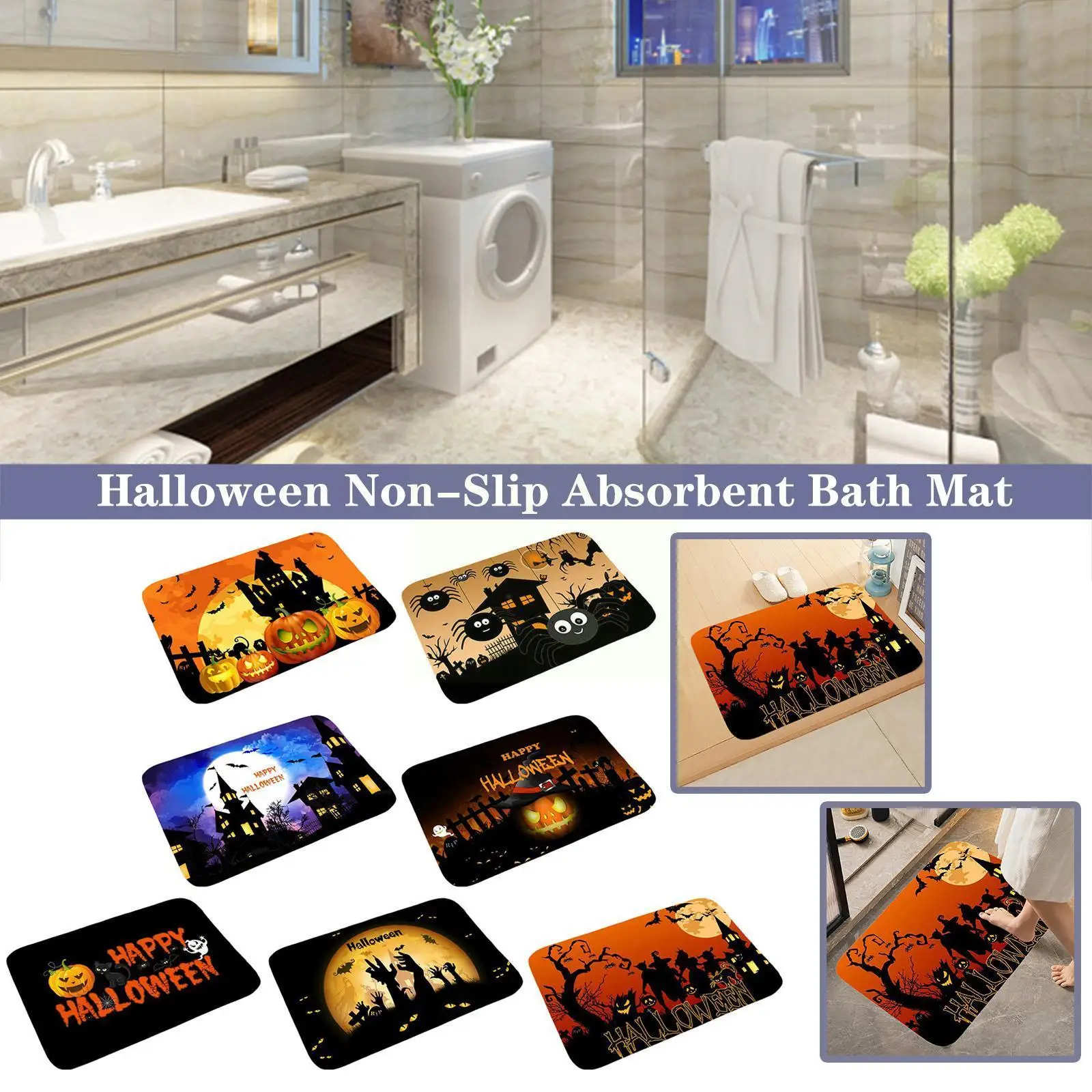 

Halloween Doormat Anti-slip Absorb Bath Mat Printed Kitchen Home Mats Halloween Floor Mat Bathroom 40*60cm Style Floor Bedr L1W9