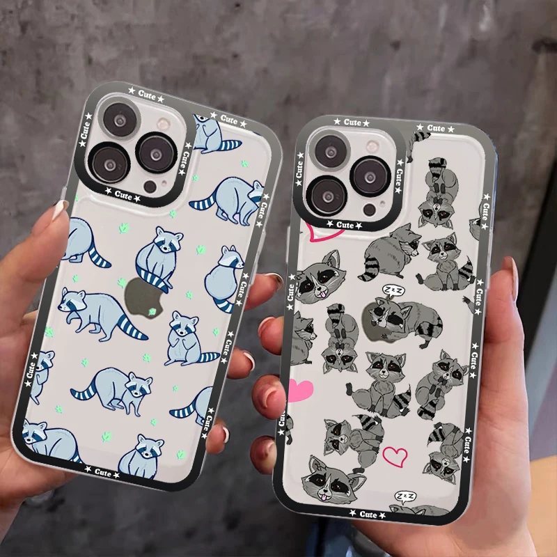 

Cute Animal Raccoon Phone Case For IPhone 14 13 12 11 Pro Max Mini X Xs XR 6 7 8 Plus SE 2020 Transparent Case