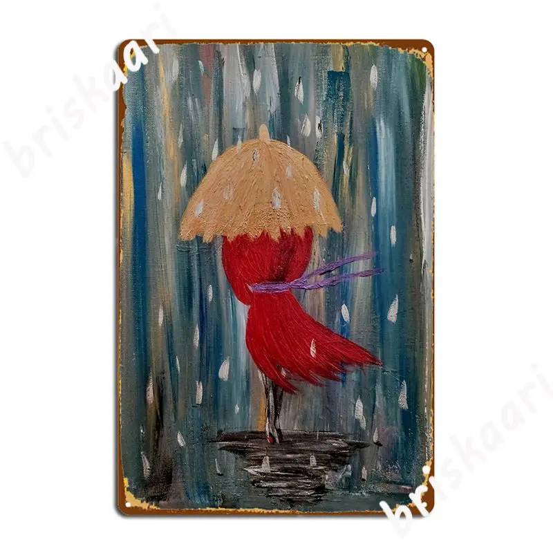 

Постер с изображением женщины, ходящей в дождь, с красной кнопкой, лечебный металлический плакат, домашний Настенный декор, настенный паб, в...