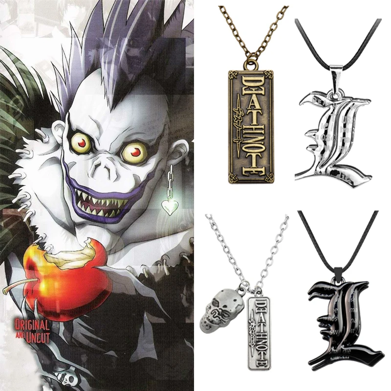 

Death Note L Lawliet Necklace Ryuk Stainless Steel Old English Letter Pendant Necklace Beads Chain Cosplay Jewelry Accessories