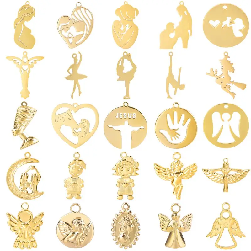 

5PCS High Quality Gold Color Angel ISIS Mom,,Fairy Stainless Steel Pendant Charms Jewelry Making Trendy Necklace Craft Supplies