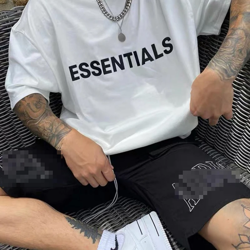 

ESSENTIALS Double Line T Shirt 1:1 High Quantity Cotton Loose Men Women Short-sleeved T-shirts