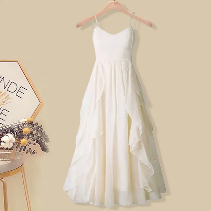 Oversized Women's Autumn Set Women's 2023 New Loose V-Neck Knitted Sweater Sling Dress Two Piece Set Fashion