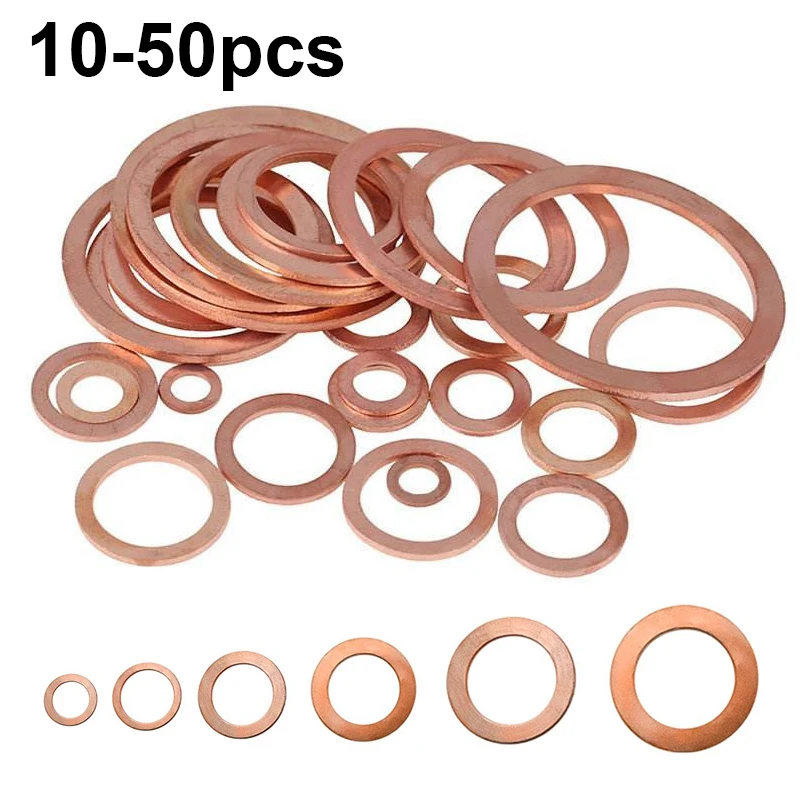 

10-50pcs M5 M6 M8 M10 M12 M14 M16 M18 M20 M22 Solid Copper Washer Shim Flat Ring Gasket Rings Seal Plain Spacer Washers Fastener
