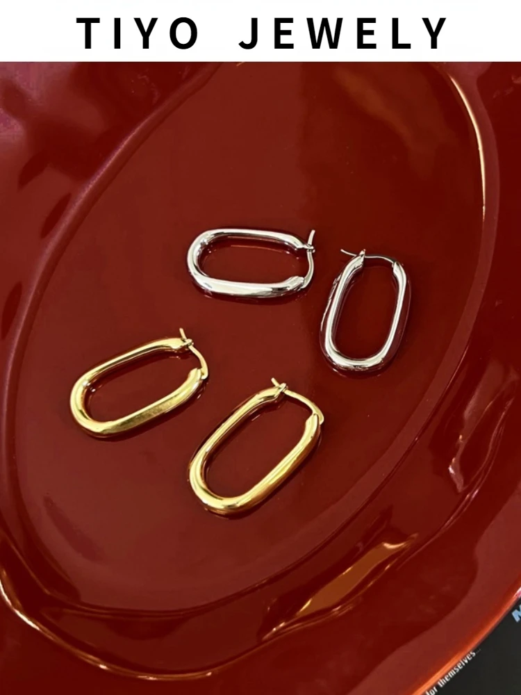 

TIYO Modern Jewelry Oval Metal Earrings Popular Design Hot Selling Simply Golden Silvery Drop Earrings For Women Gifts