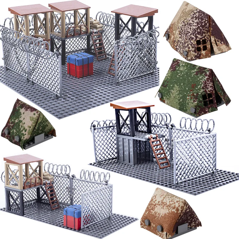 Military Sentry Airdrop Parts Barbed Wire Walking Deads Cell Building Blocks Tent DIY Accessory Iron Chain Bricks Toy For Kids