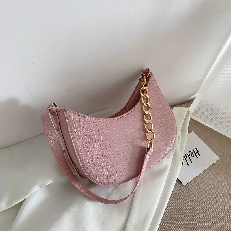 

2023 Bags for Women Pu Leather Solid Color Chain Underarm Bag Summer New Fashion Shoulder Bag Cool Girl