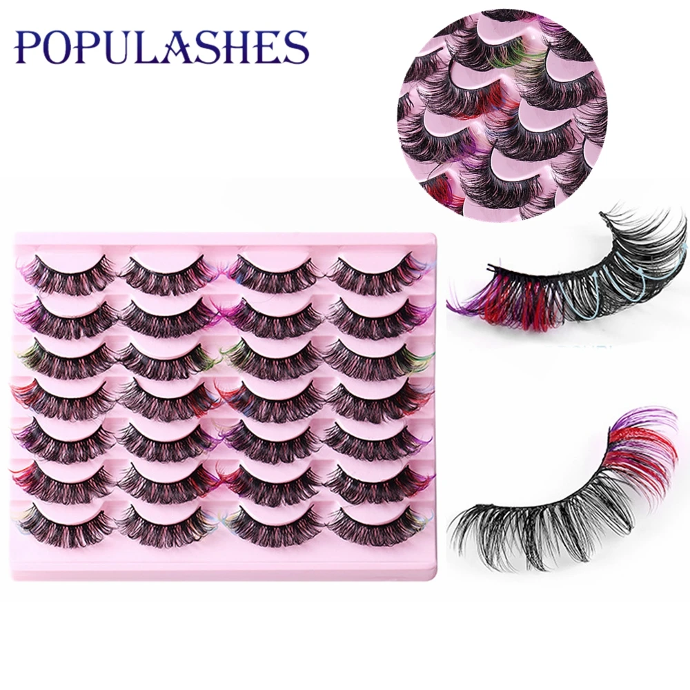 

14 Pairs Of Colored D-Curve Fake Eyelashes Multi-Layer Thick Mink Dramatic Crossover Stage False Eyelash Extensions Wholesale